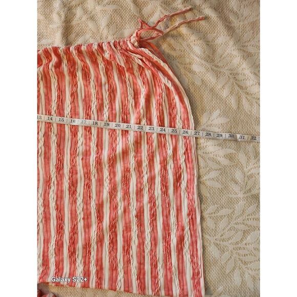 +6 Ruby Rd coral and cream stripe top. Beads around neckline and tie at one side - Picture 9 of 11